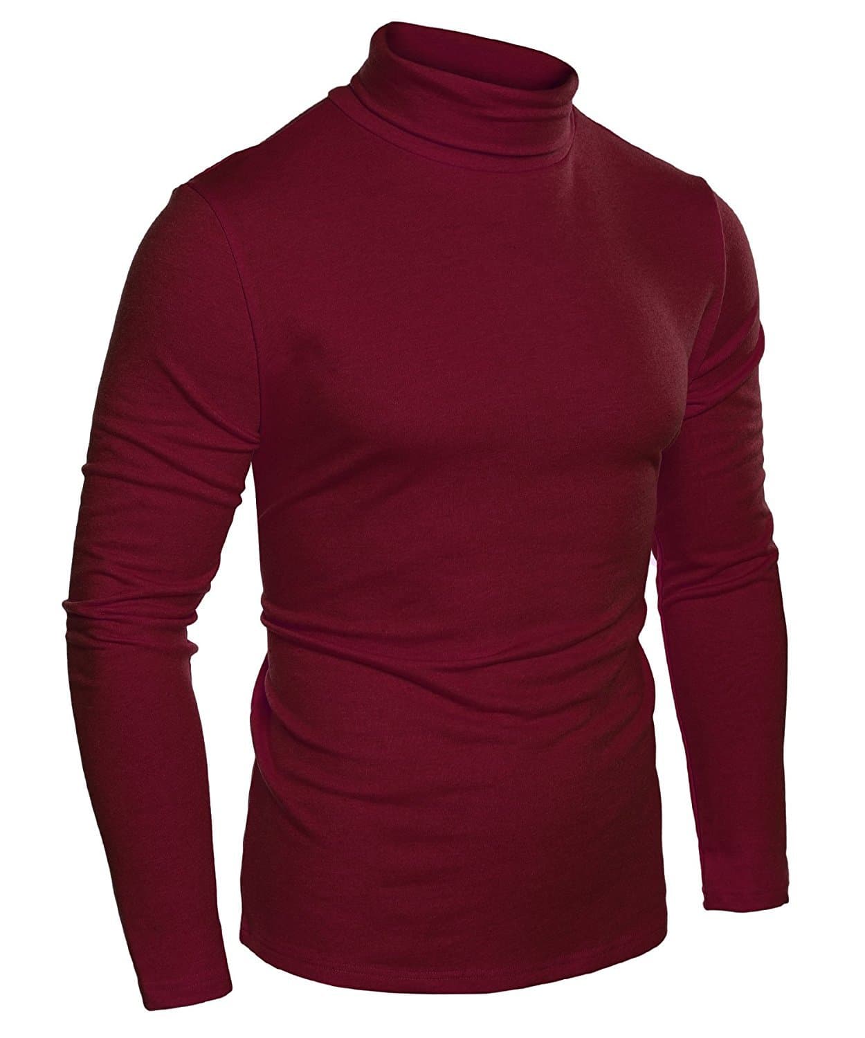 Naggoo Men’s Basic Slim Fit Thermal Turtleneck Long Sleeve Solid T-Shirts (XXL, Wine Red)