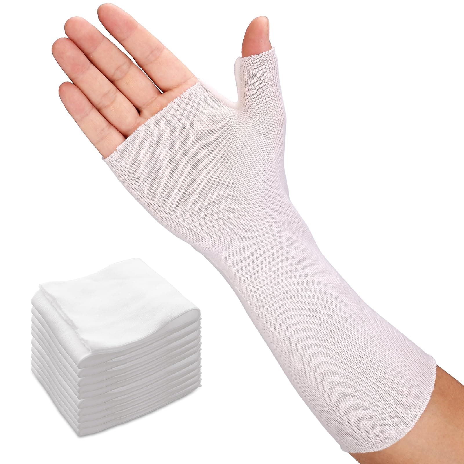Velpeau Hand Socks for Splint (Pack of 10), Breathable, Thin Stockinette Tubing for Arm, Wrist Brace with Thumb Spica Liner, Cotton Gauze Sleeve, Under Cast Wrap, Arm Cover for Men and Women (White, Light Version, M)
