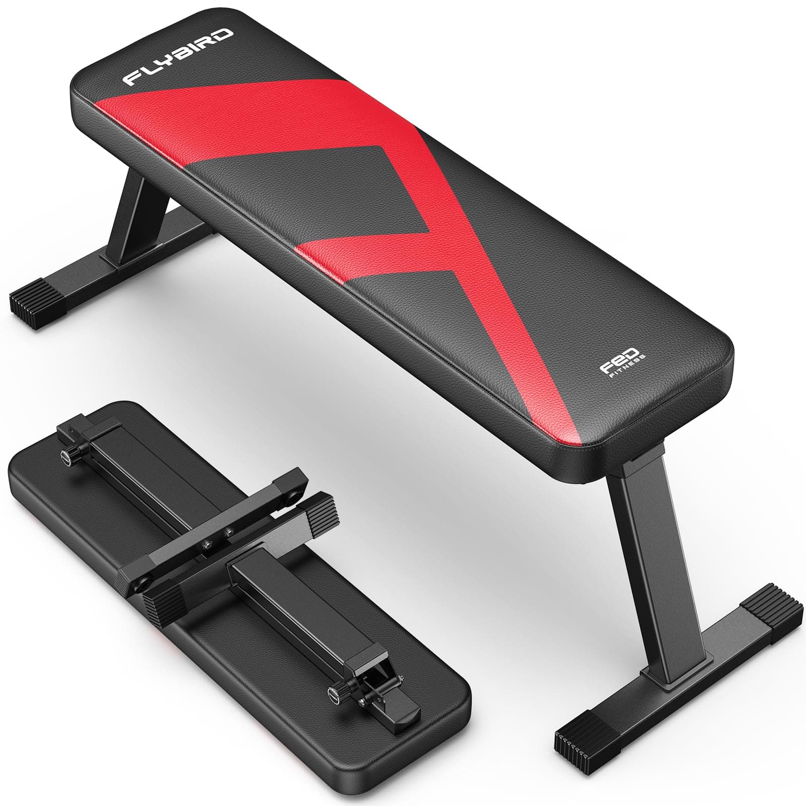 FLYBIRD Foldable Flat Weight Bench For Home Gym, Sturdy Strength Training Workout Bench, Space-saving Bench Press Flat Exercise Bench, Easy to Assemble