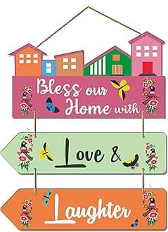 Artvibes Bless Our Home Quote Decorative Wooden Wall Hanger for Living Room