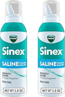 - Vicks Sinex SALINE Nasal Spray, Drug Free Ultra Fine Mist, Clear Everyday Sinus Congestion Fast, Clear Mucus from a Cold or Allergy, Daily Use 5.0 fl oz x 2