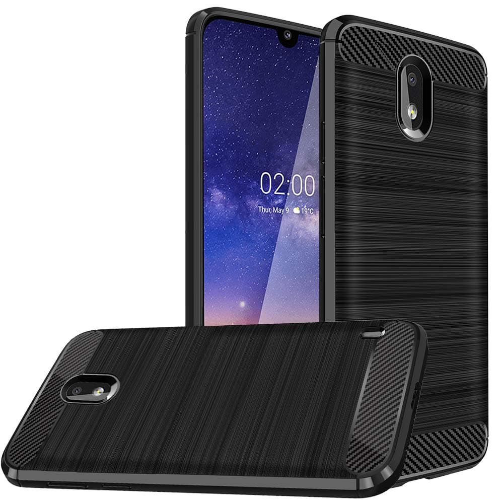 for Nokia 2.2 Case, Dretal Carbon Fiber Shock Resistant Brushed TextureAnti-Fingerprint Flexible Soft TPU Phone Protective Cover Case Compatible with Nokia 2.2 5.7" (Black)