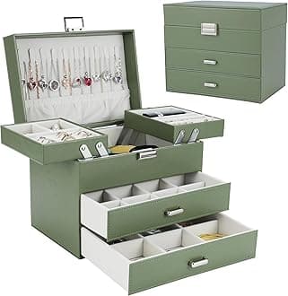 Dajasan Jewelry Organizer Box for Women Girls, Jewelry Holder Organizer, 4 Layers Leather Jewelry Box, Gift Idea for Valentine's Day, Christmas, New Year, Birthdays (Green)