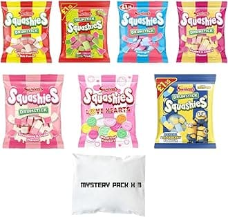 MYSTERY PACK - Squashie DrumStick Candies – Multiple Pack Sizes – Get Random Flavors – Soft Chewy Sweets – Surprise Candy Imported from UK - 3 PACK |
