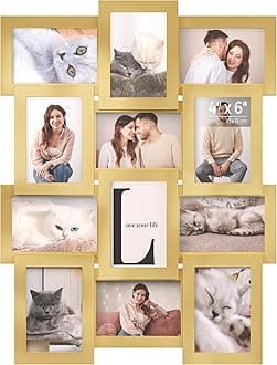 SONGMICS Collage Picture Frames, 4x6 for Wall Decor, Multi Family Photo for Gallery Decor, Hanging Display, Set of 12, Pale Gold URPF026A01