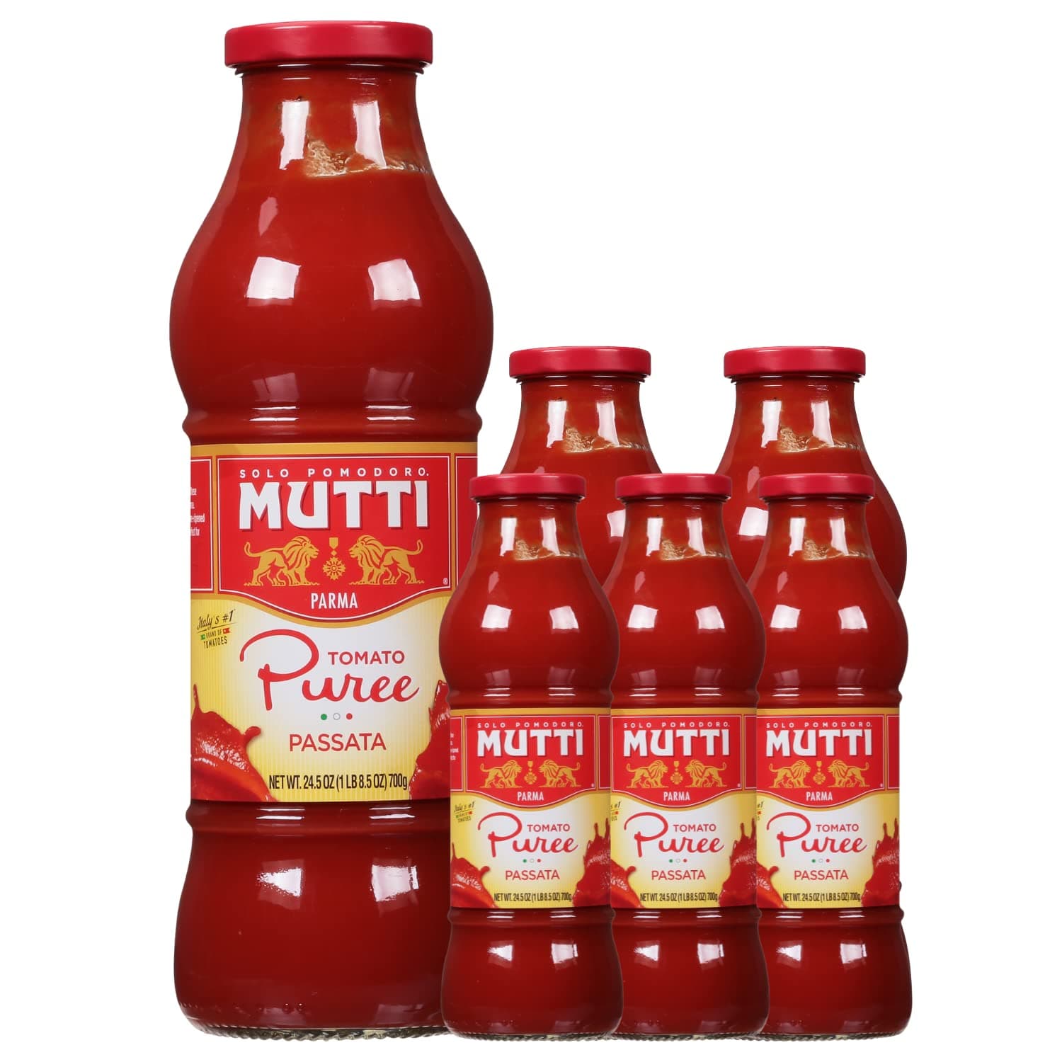 Mutti Tomato Puree (Passata), 24.5 oz. | 6 Pack | Italy’s #1 Brand of Tomatoes | Fresh Taste for Cooking | Canned Tomatoes | Vegan Friendly & Gluten Free | No Additives or Preservatives