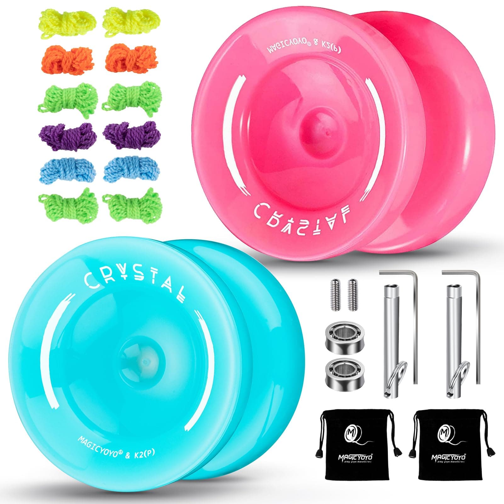 YOSTARK2 Plus Crystal Responsive Yoyo for Kids, Dual Purpose Yo-yo for Beginner, Replacement Unresponsive Bearing for Intermediate Advanced, 5 Yo-yo Strings, Bag, Bearing Remover (Sky Blue + Pink)
