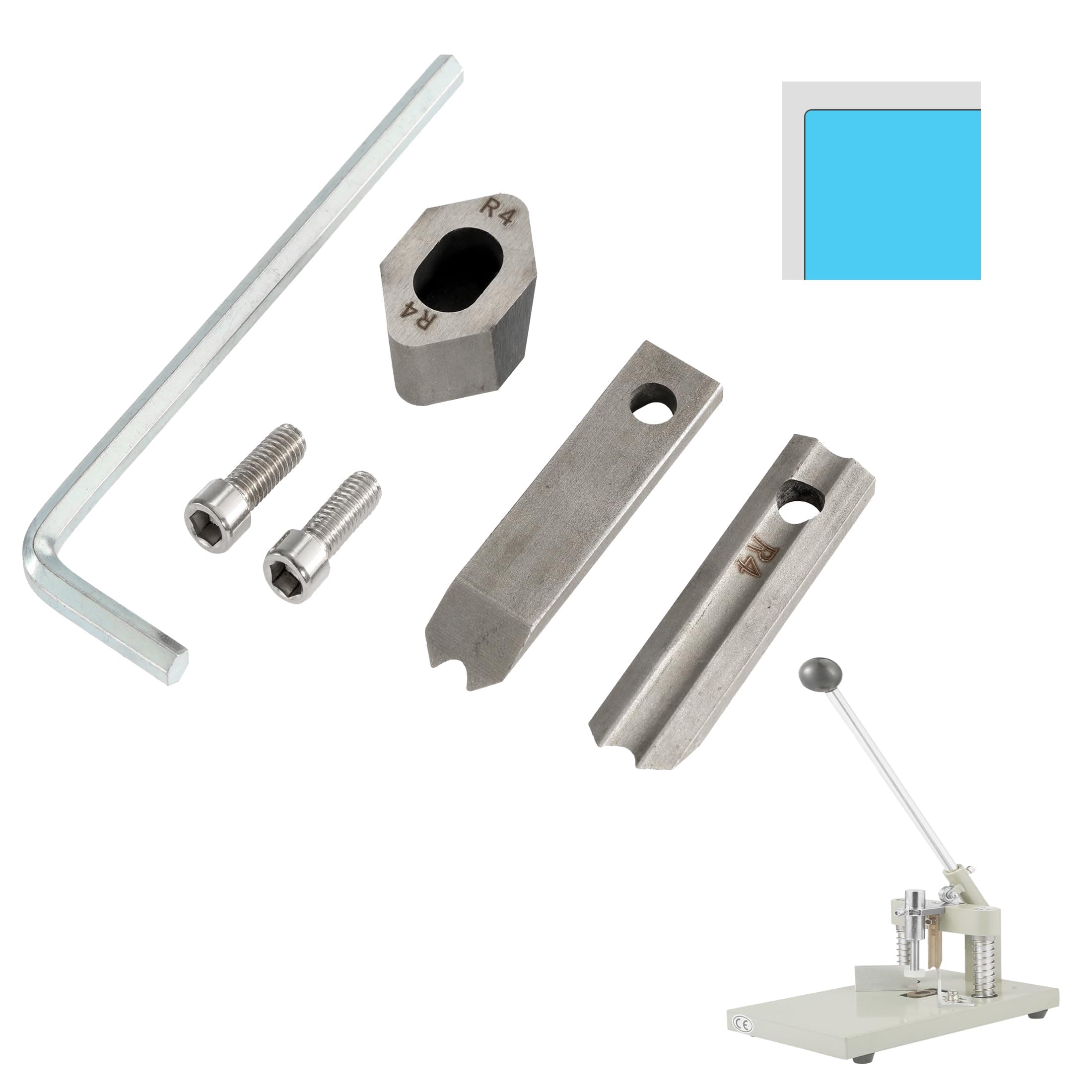 IRONWALLS R4mm Replacement Blades for Corner Rounder Machine, 5/32” 4mm Radius Die Blade Set with 2pcs Upper Blade & 1pc Bottom Blade for Metal Sheet Paper Corner Rounder Cutter Machine