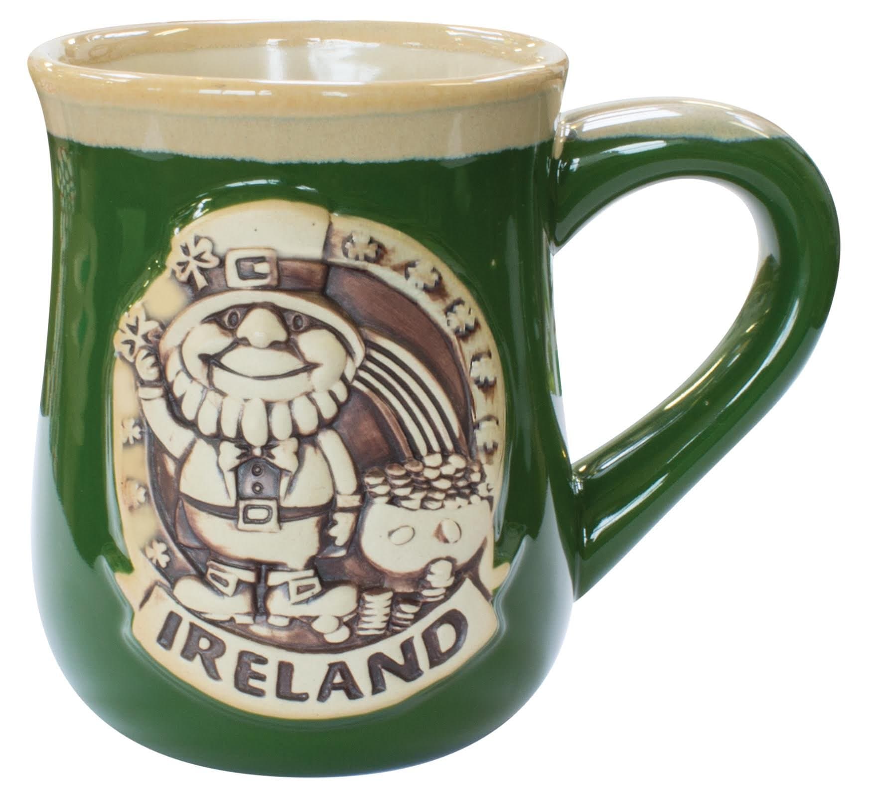 Irish Designed Pottery Mug with A Leprechaun Design, Green Colour