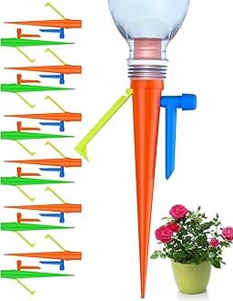 【New】 Plant Self Watering Spikes Devices, Automatic Plant Drip Irrigation System with Slow Release Control Valve Switch，Adjustable Plants Waterer Devices (12, Orange + Green)