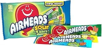 Airheads SOUR Candy Bars, Sour Watermelon Punch, Blue Blast, Lemon Berry Squeeze, 9 Bar Movie Theater Box