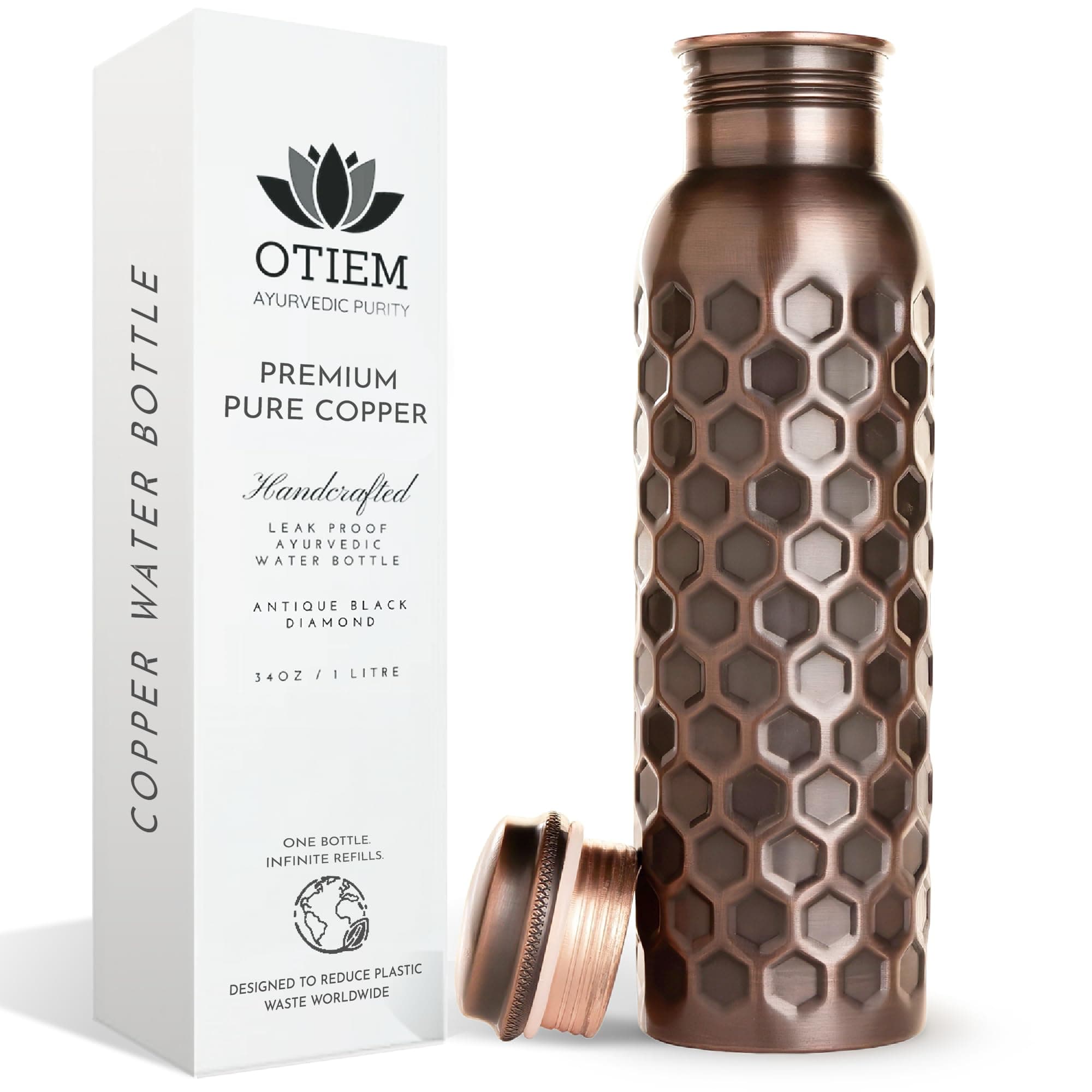 Otiem 100% Copper Water Bottle for Drinking Water, 34 Oz Antique Black – Stay Hydrated and Enjoy Ayurvedic Benefits – Leak-Proof, Temperature Retention, Eco-Friendly Design – Durable Copper Bottle