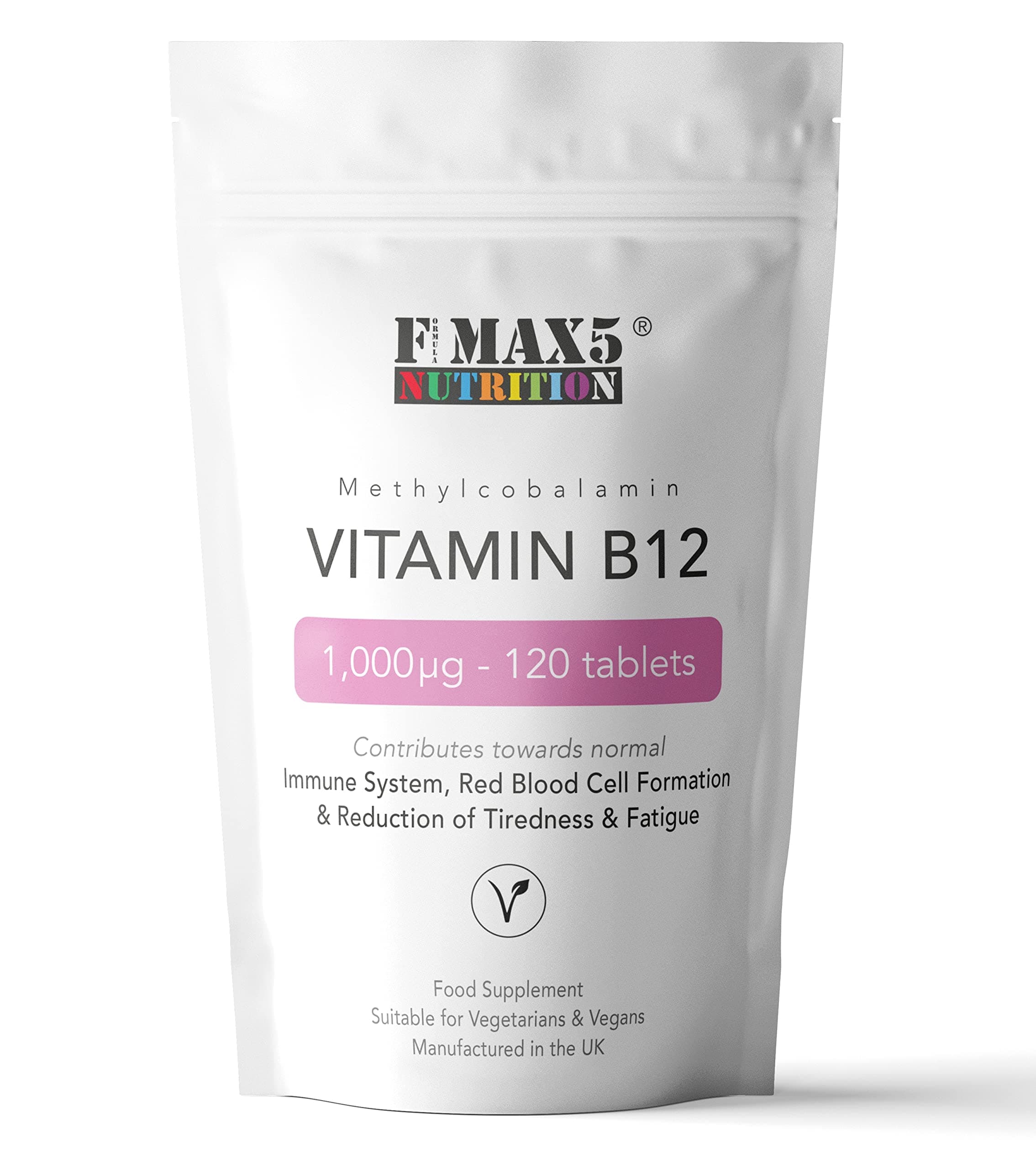 Vitamin B12 Methylcobalamin 1000mcg 120 Tablets (4 Month's Supply) | Contributes Towards Reduction of Tiredness and Fatigue by FMax5 Supplements | Vegetarian Friendly | UK Made