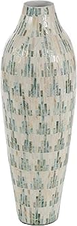 Deco 79 Mother of Pearl Shell Handmade Decorative Vase Mosaic Inspired Centerpiece Vase with Pastel Blue and Pink Accents, Flower Vase for Home Decoration 9" x 10" x 28", White