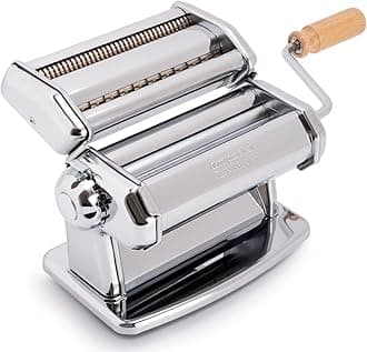 Imperia IPasta Classica Pasta Machine 100% Made in Italy Fresh Steel Pasta Machine Manual Dough Scraper with Crank Creates a Sheet for Lasagne, Tagliolini, Fettuccine (Chrome)