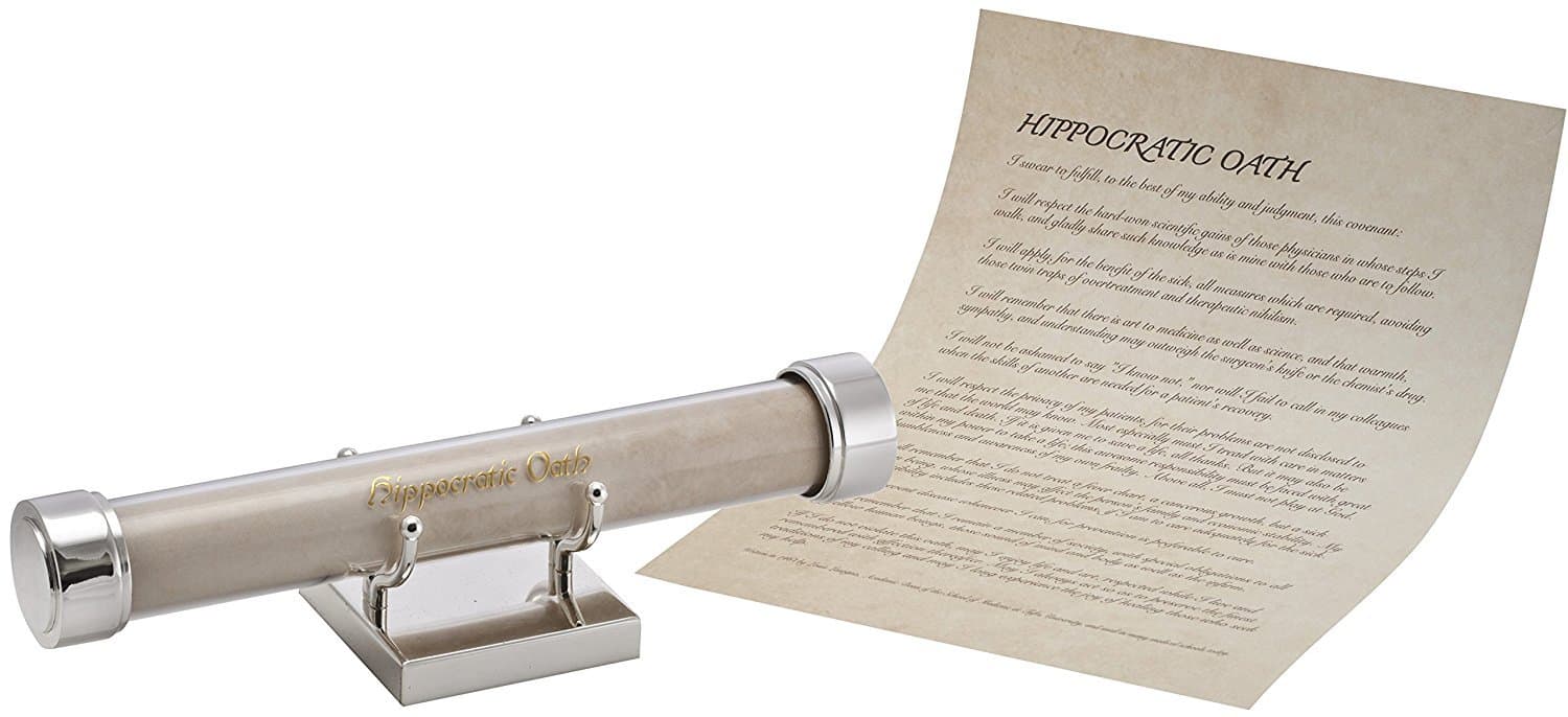 Best Doctor Gift: Hippocratic Oath Scroll Set Unique Doctors Day Gift Parchment in Silver Plated Display Plus Gift Box for Doctor, Medical Intern, Graduate, or Students