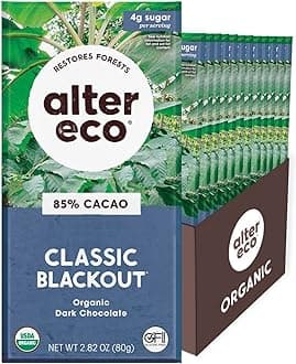 Classic Blackout | 85% Pure Dark Cocoa, Fair Trade, Organic, Non-GMO, Gluten Free Dark Chocolate Bar, 12 Bars