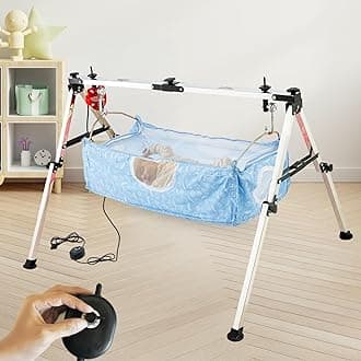 TINYTYKE Stainless Steel Automatic Cradle,Electric Swing Cradle w/Adjustable Speed,Fully,Foldable Square Pipe Frame with Blue Square Hammock,Palna/Jhula/Thothil for Baby Boy & Girl of 0 to 3 Years