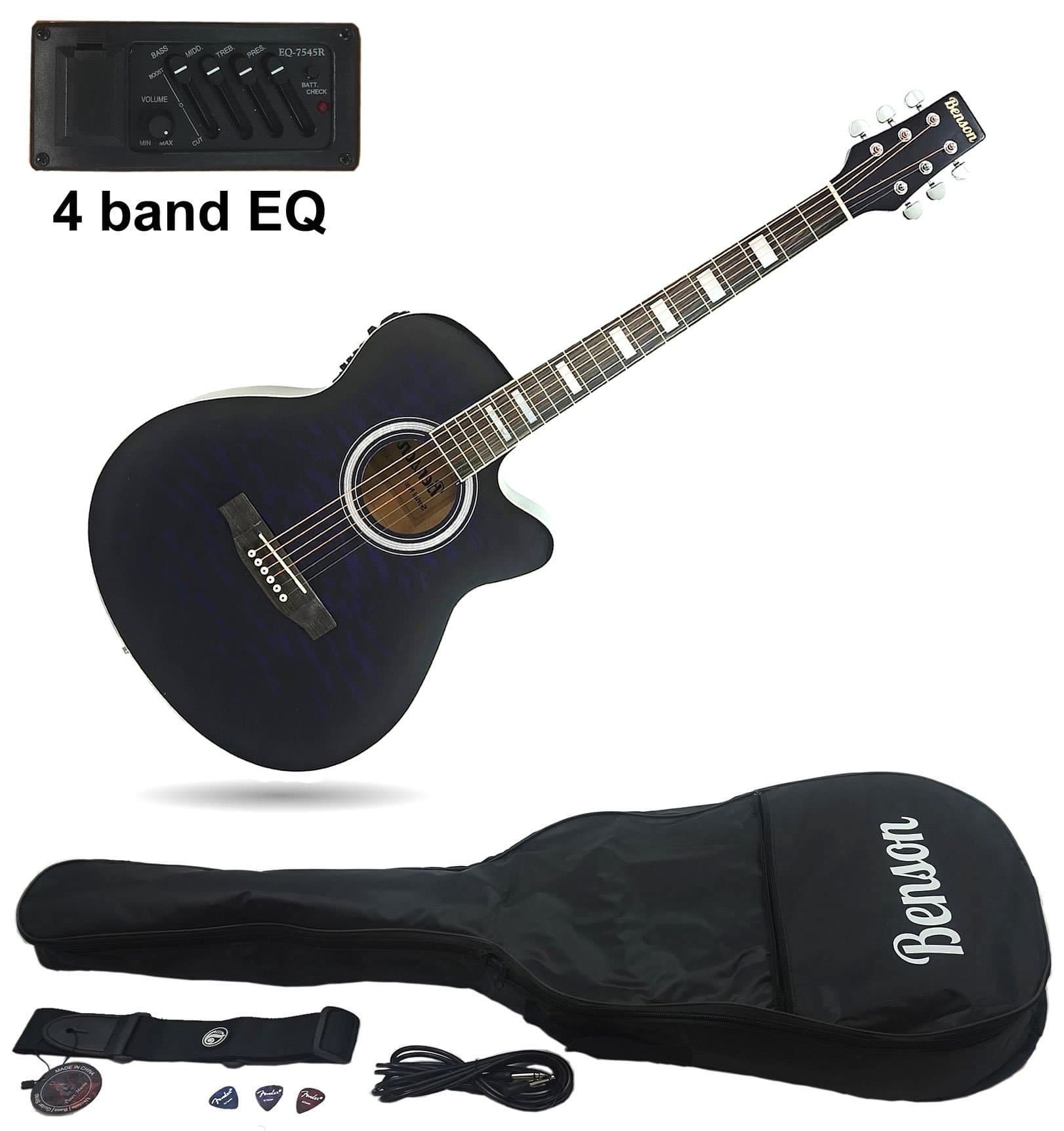 Benson Electric Electro semi Acoustic guitar bundle pack (midnight purpleburst)