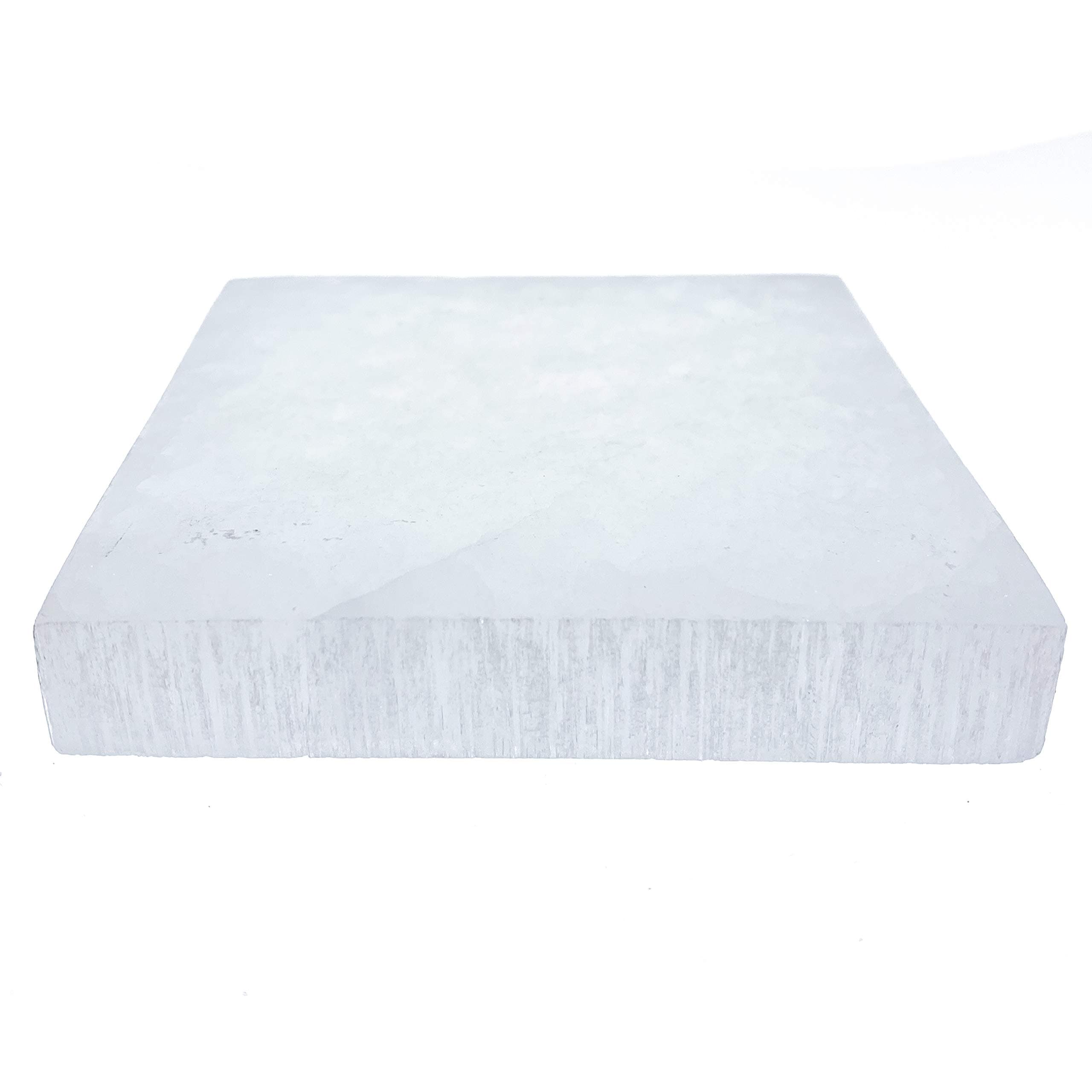 The Magic Is In You 4" Satin Spar Selenite Square Crystal Charging Plate with (1) Quantum Quattro Tumbled Stone, (2) Description Cards, & Instructions