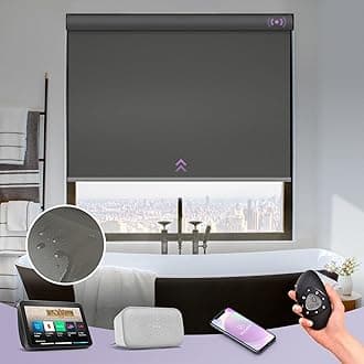 Motorized Roller Shade Blinds 100% Blackout Shades Cordless Waterproof Remote Control Window Automated Blinds with Valance Custom Size for Smart Home and Office, Dark Grey