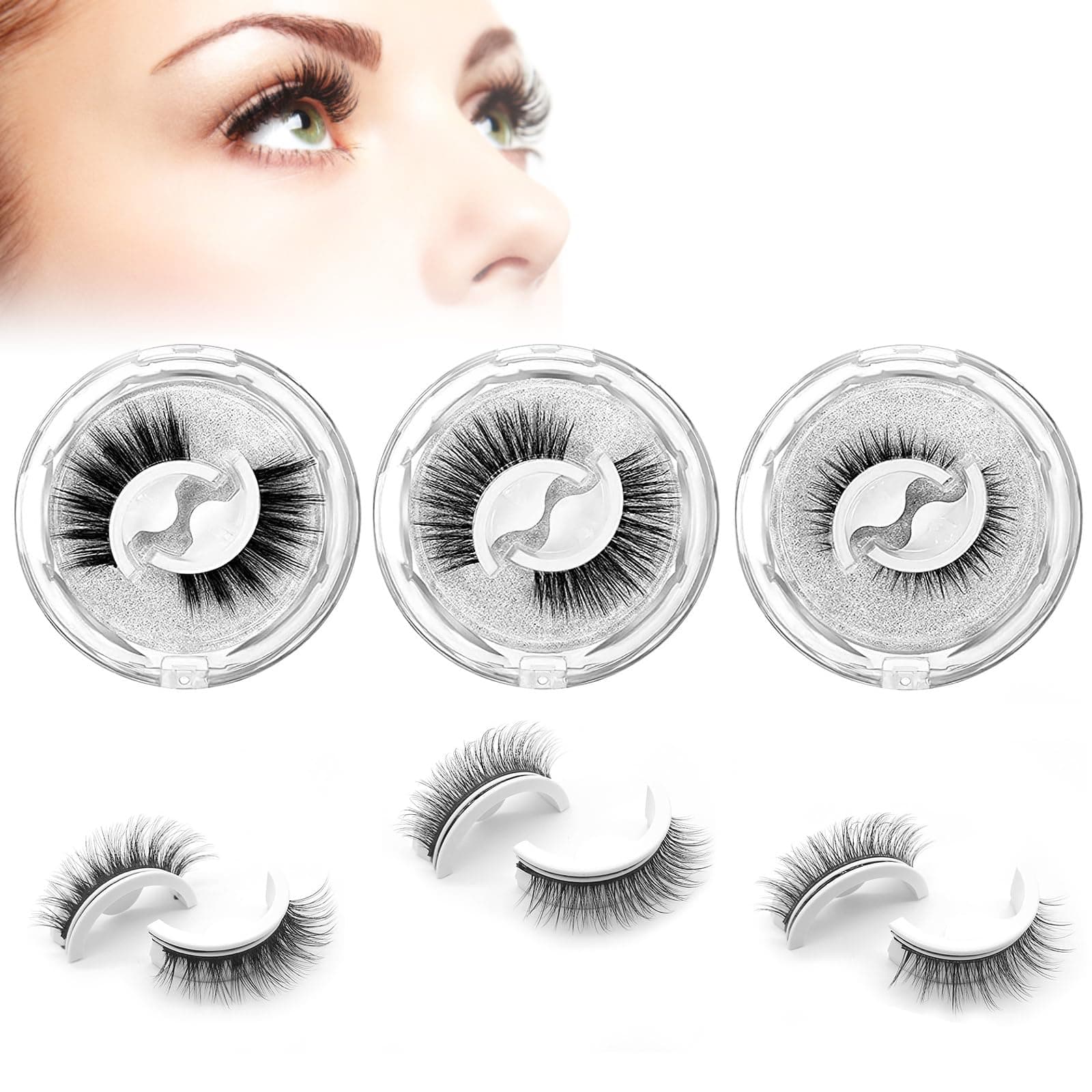 Self Adhesive Eyelashes, Natural False Eyelashes, Fluffy and Natural Looking Eyelashes, Reusable Glue-Free Waterproof Self-Adhesive Eyelashes, Easy to Use