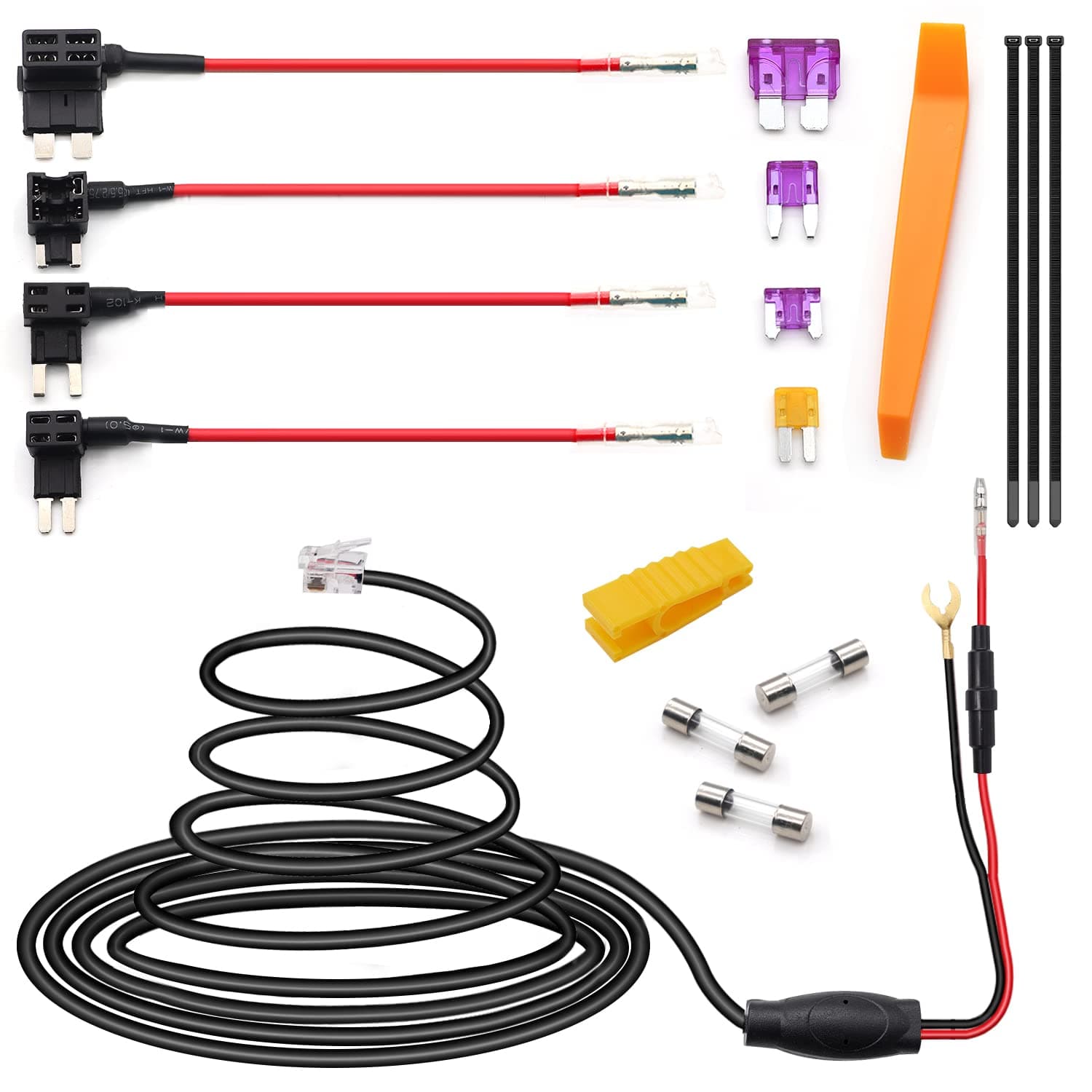 Radar Detector Hardwire Kit, Direct Wire Wiring kit, Radar Detector Quick Connection Plug and Play Power Cord Cable,with RJ-11 Telephone Style Jack (13FT)