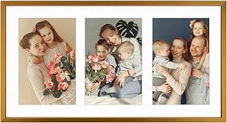 Golden State Art, 5x7 Aluminum Collage Frame, Displays 7x5 Pictures With 3 Openings Mat or One 8.5x16.3 Photo, Real Glass, Portrait/Landscape Wall Display, Bronze, 1 Pack