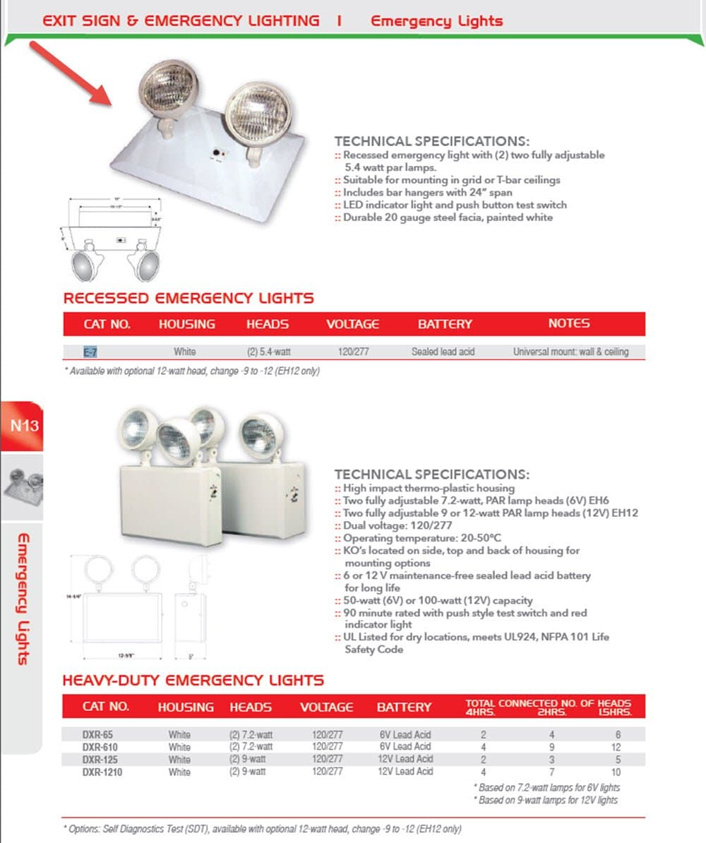 Emergency Light, RECESSED Ceiling Mount Emergency Light, 90 MIN, 120~277V, 2X5.4W, 6V