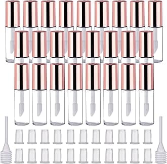 Pangda 25 Pack 1.2 mL Empty Lip Gloss Tubes Containers, Clear Mini Refillable Lip Balm Bottles with Rubber Inserts and Transfer Pipettes for Lip Samples Travel Split Charging DIY Makeup (Rose Gold)
