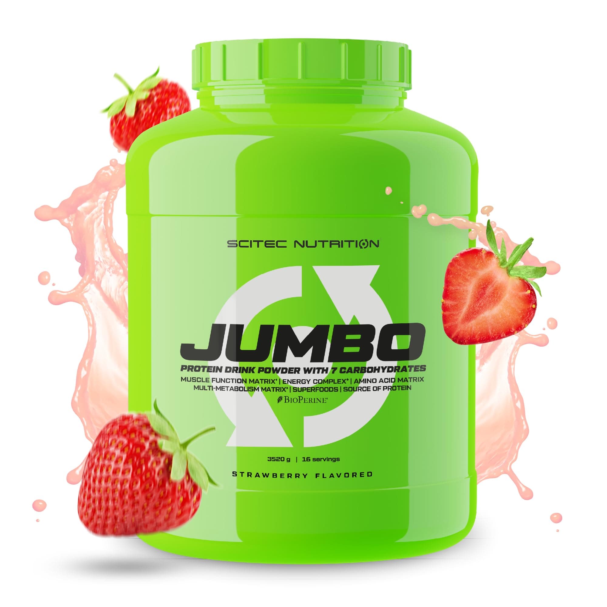 Scitec Nutrition Jumbo – High-Calorie Weight Gainer – with Multi-Component Protein – Amino Acid Matrix – Metabolic Matrix – Superfood Blend, 3,52 kg, Strawberry