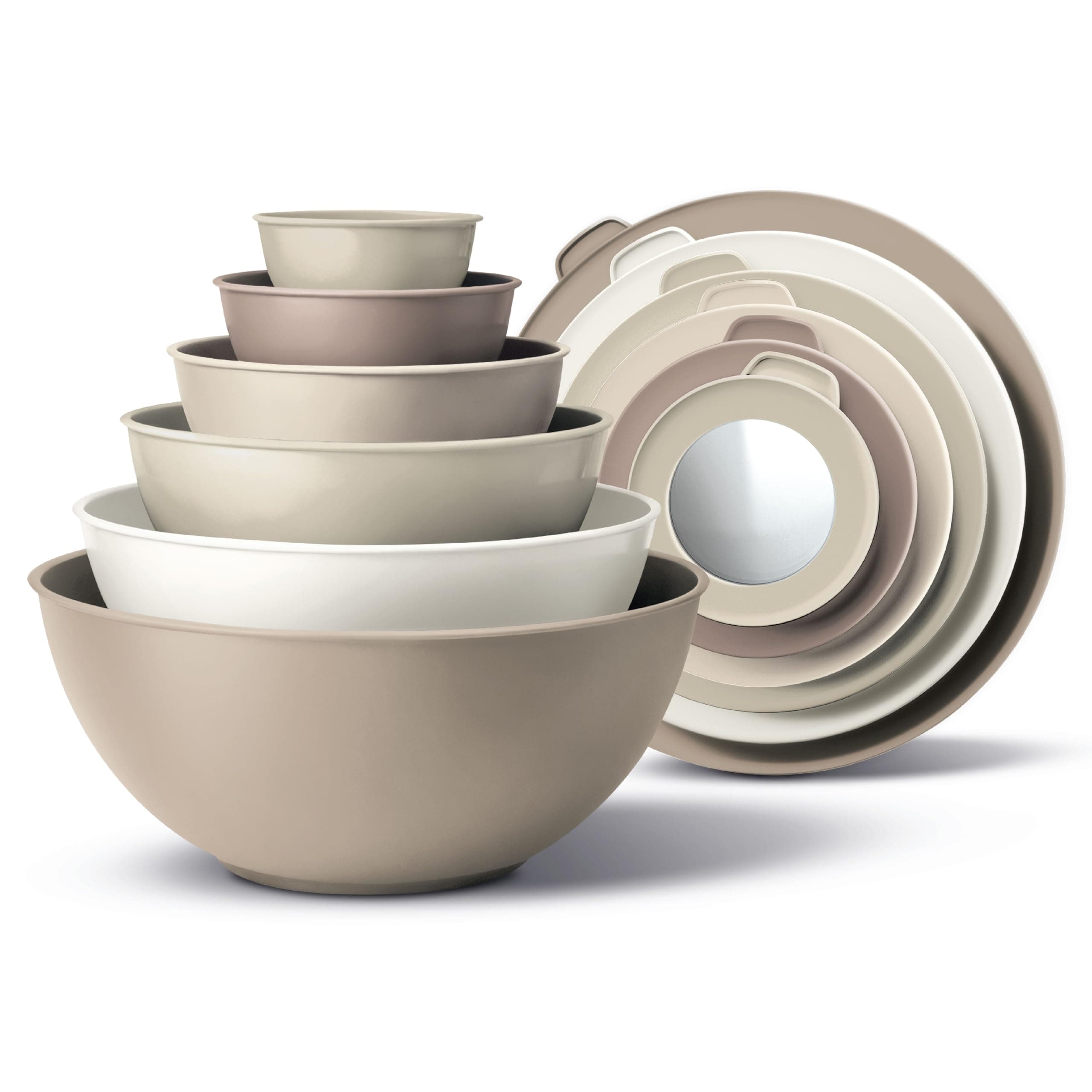 COOK WITH COLOR Mixing Bowls with TPR Lids - 12 Piece Plastic Nesting Bowls Set includes 6 Prep Bowls and 6 Lids, Microwave Safe (Brown)