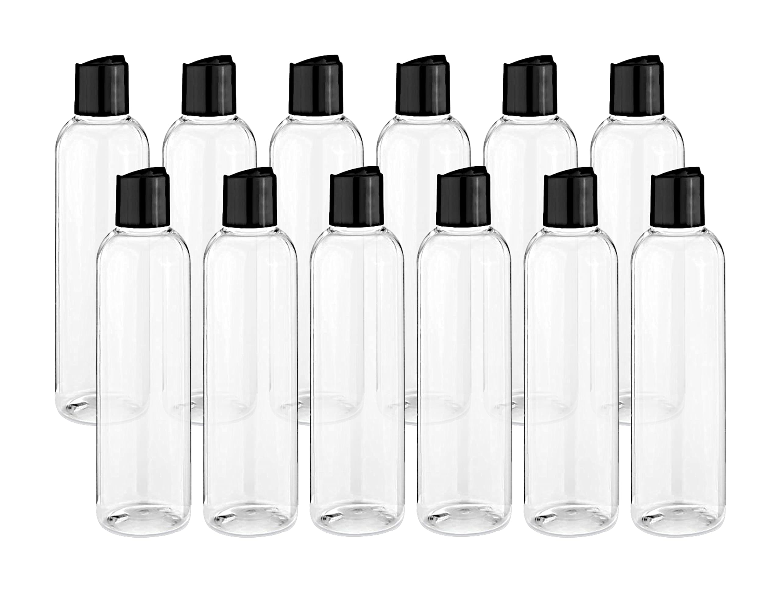 ljdeals 8 oz Clear Plastic Bottles with Black Caps, Refillable Empty Containers for Shampoo, Lotions, Cream and more Pack of 12, BPA Free, Made in USA