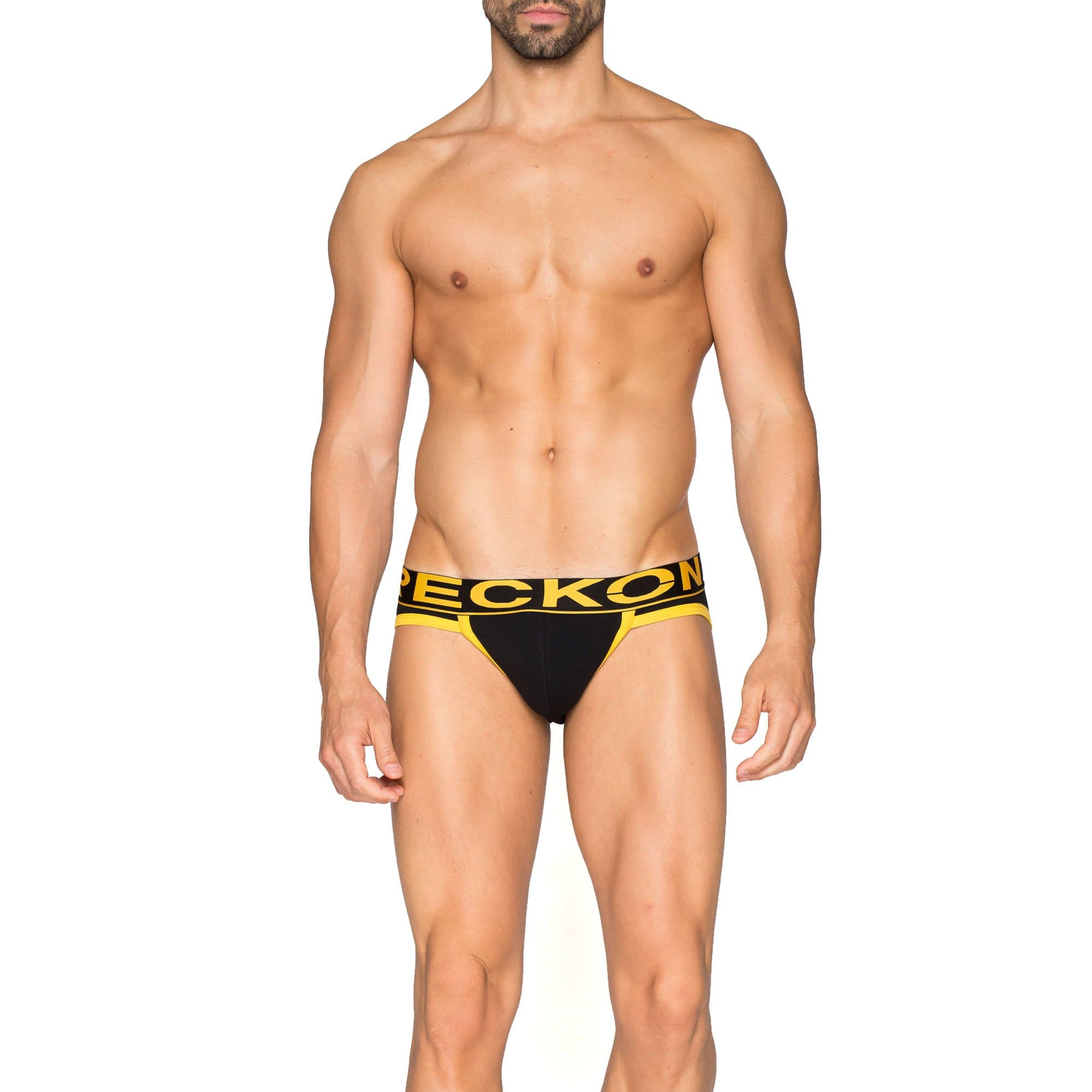 Men's Low Rise Backless Pouch Jock Strap Briefs, Black / Yellow, Medium