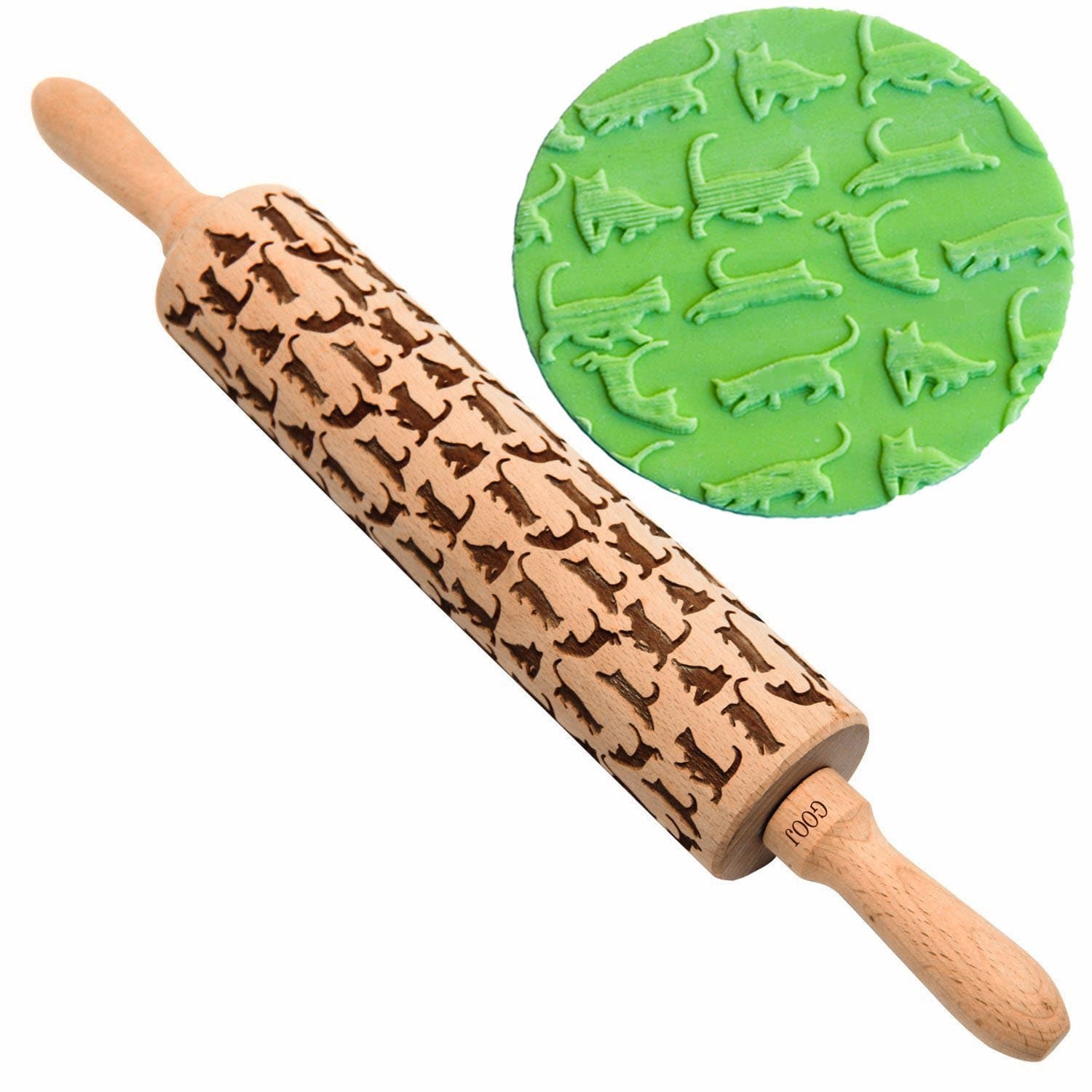Cat Themed Rolling Pin By Gooj Wood Impressed Fun Designs - Perfect For Baking With Kids Dough & Fondant Cookies, Crusts, Pies & Pastry Clay Crafts