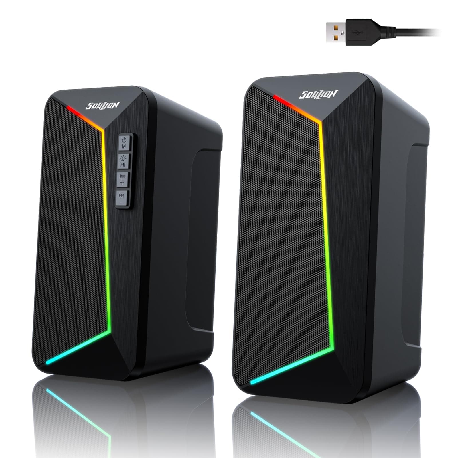 SOULION R40 Computer Speakers, USB/Bluetooth V5.3 Desktop Speakers for PC Monitor Gaming, with Customize 6 Lighting Effects, 2.0 Channel Surround Stereo & Quality Bass