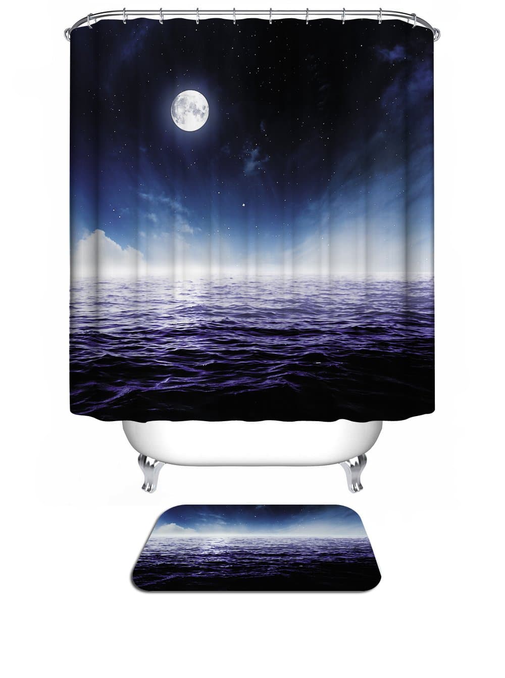 Get Orange Polyester Terylene Waterproof Shower Curtain, Thicken Curtain with 12pcs Plastic Hooks 72" X 72" ,with Memory Foam Coral Velvet Fabric Bath Mat (20"W32"L) (Moonlight)