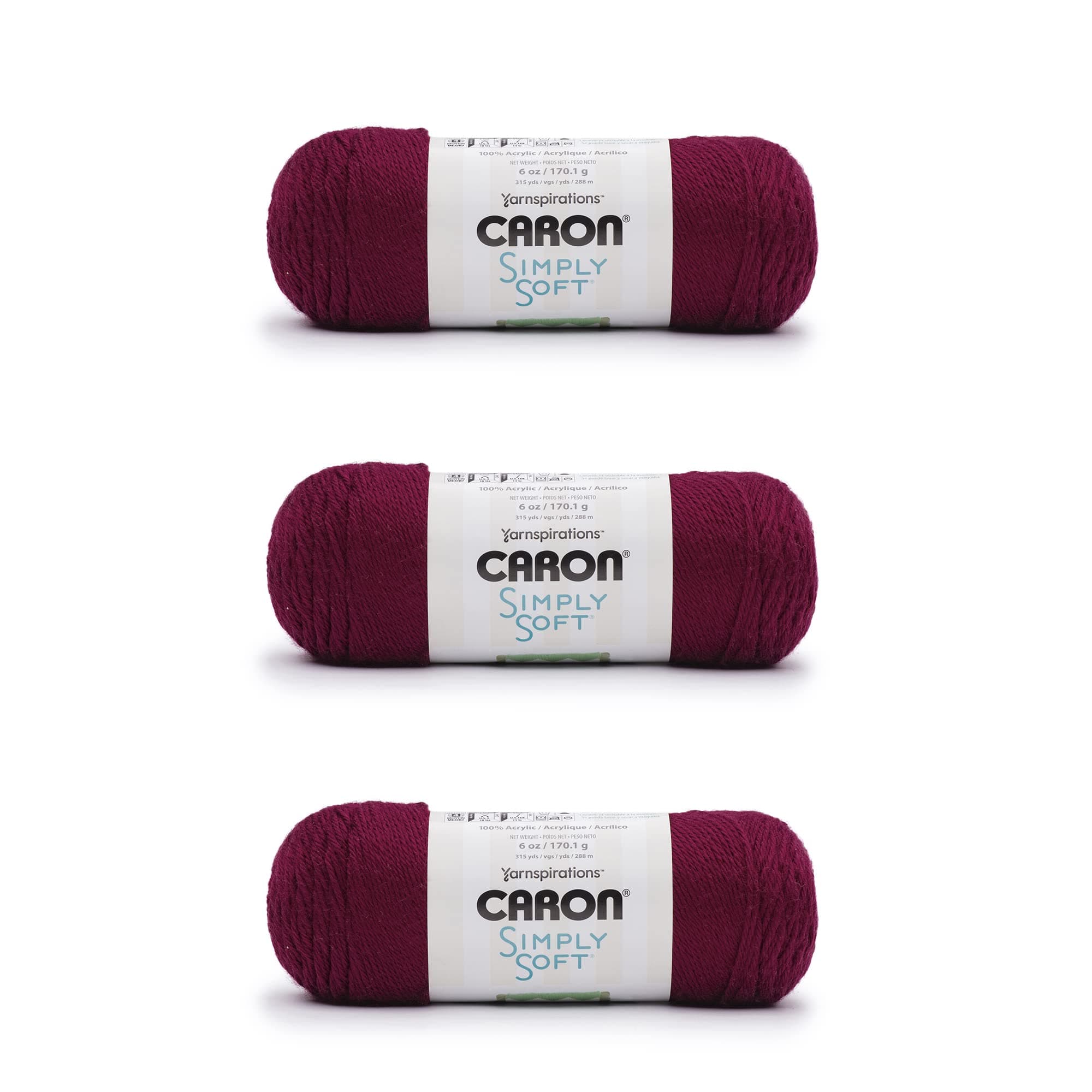 Caron Simply Soft Yarn, Burgundy 3 Count