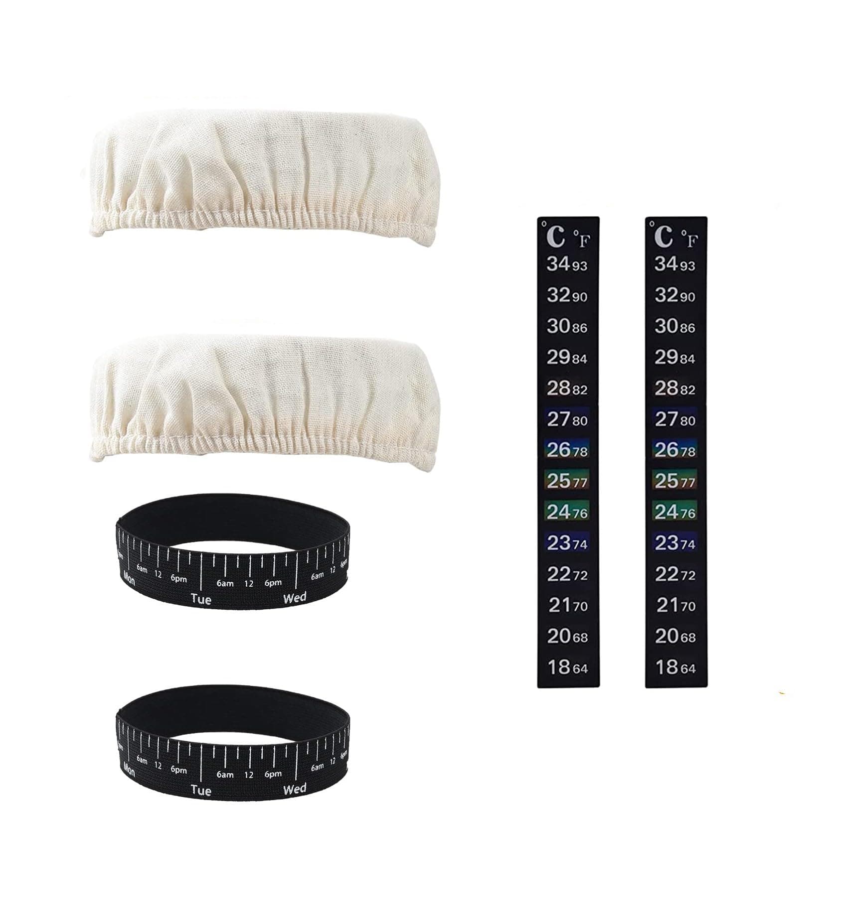 Replacement Set for Sourdough Starter Jar Kits with Cloth Cover, Temperature Gauge, and Date Bands - Upgrade Your Fermenting Experience