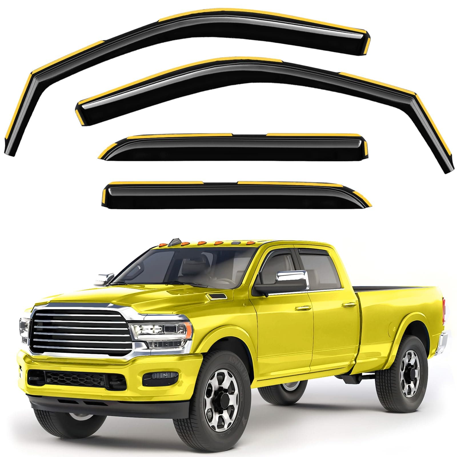 in-Channel Window Rain Guards Fit for Dodge RAM 2500 3500 2019-2026 Crew Cab Extra Durable Window Deflectors Big Horn Vent Visors Vent Shades Truck Window Visor Exterior Car Accessories