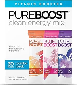 Clean Energy Booster, Refreshing Energy Drink Mix with B12 Vitamins, Electrolytes, Antioxidants, Sugar-Free with No Sucralose (Combo Pack, 30 Count)
