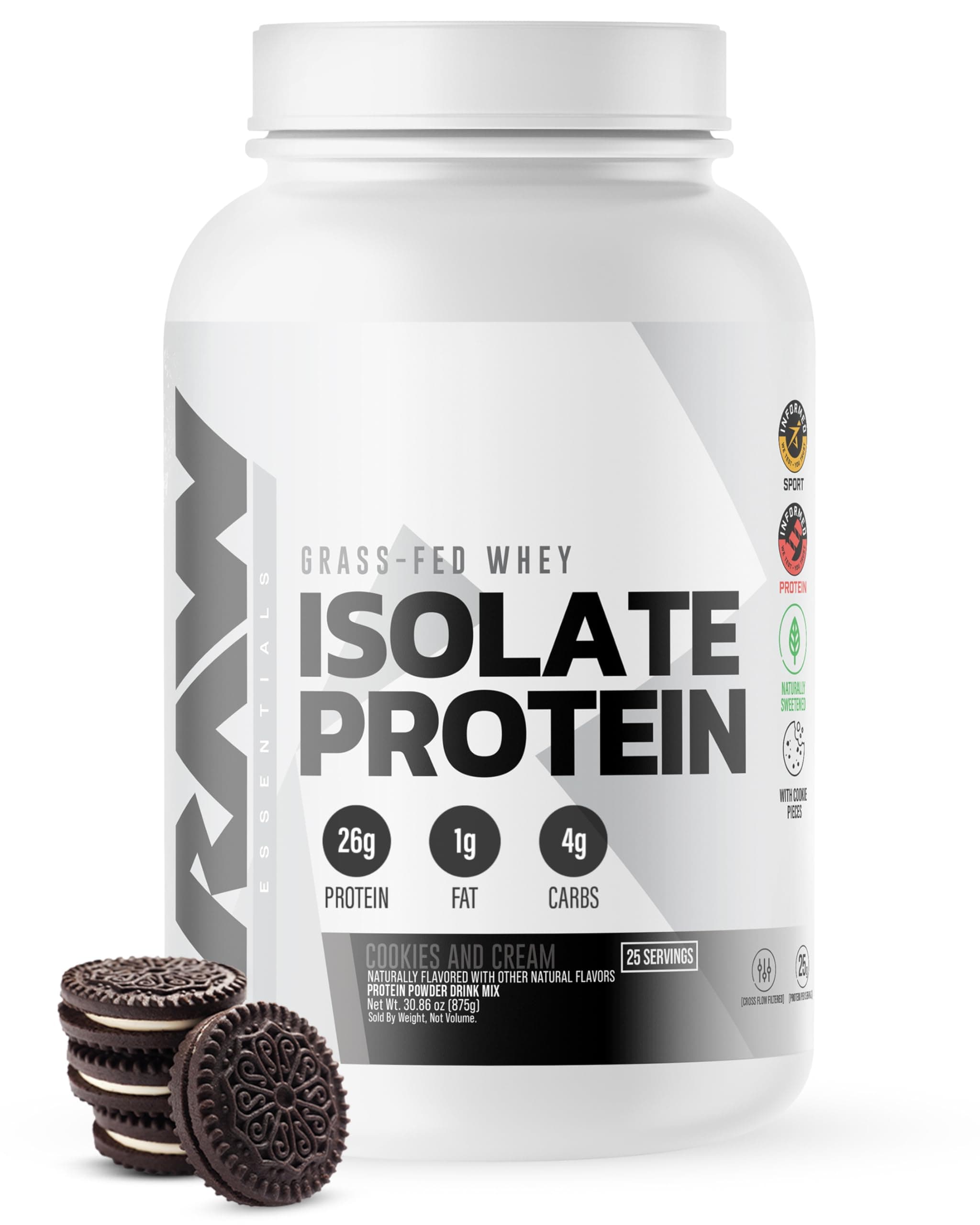 Whey Protein Isolate Powder | 100% Grass-Fed Protein Isolate | Highest Rated Protein Powder, Hormone-Free, Zero Additives, Low-Fat Sports Nutrition Protein | Cookies & Cream (25 Servings)
