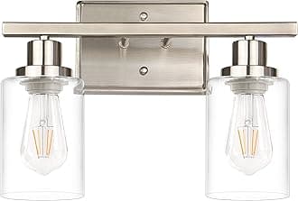 Ascher 2-Light Wall Sconces, Modern Vanity Light Fixture with Clear Glass Shade, Brushed Nickel Wall Light for Mirror Bedroom Hallway, E26 Base (Bulbs Not Included)