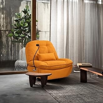 Smart Oversized Electric Recliner Chair, 360° Round Swivel Rocking Glider Rocker Chairs for Adults Modern Comfy Ergonomic Chaise Lounge Indoor, Theater Seating Living Room Reading, Soft Orange Fabric