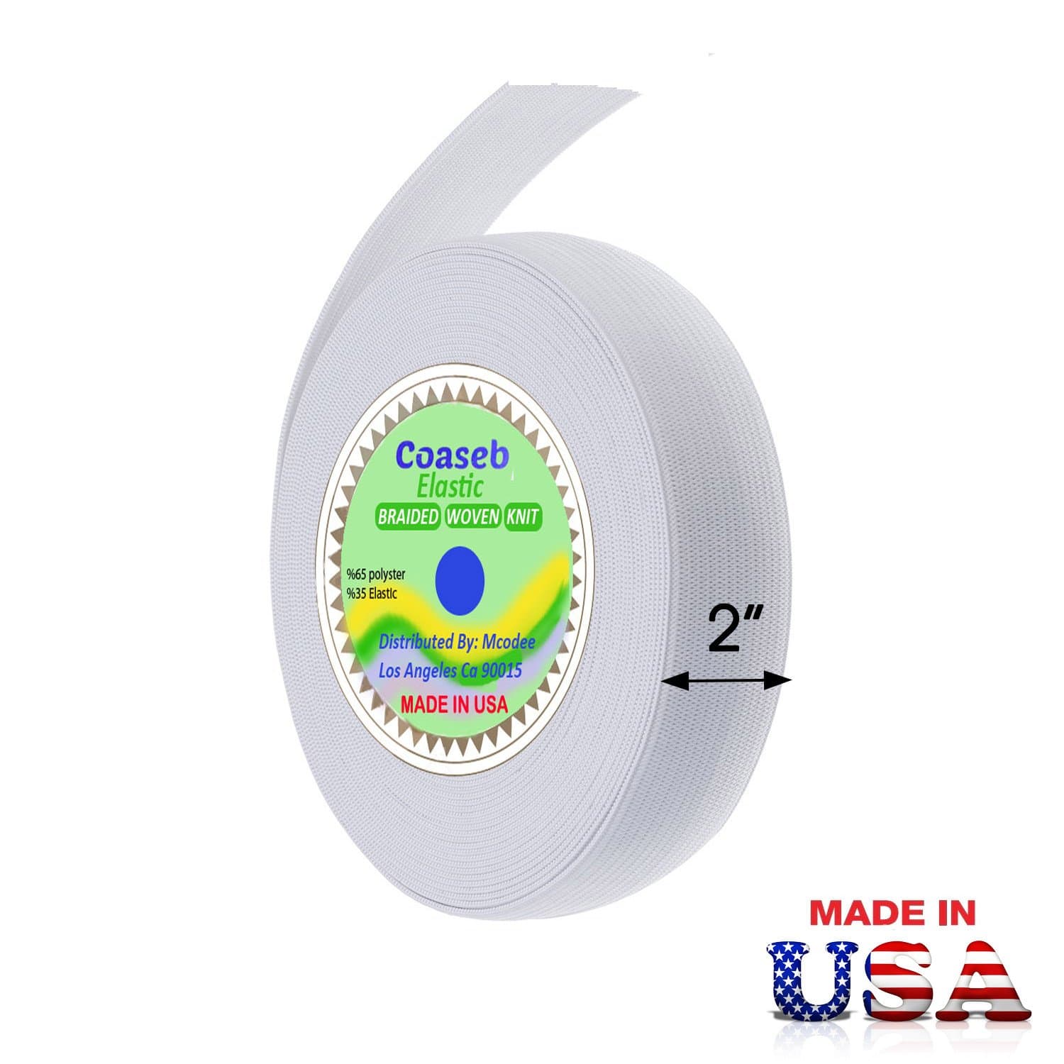 Coaseb Premium 2" Wide White Heavy Stretch Knit Elastic Band 50 Yards, Made In USA