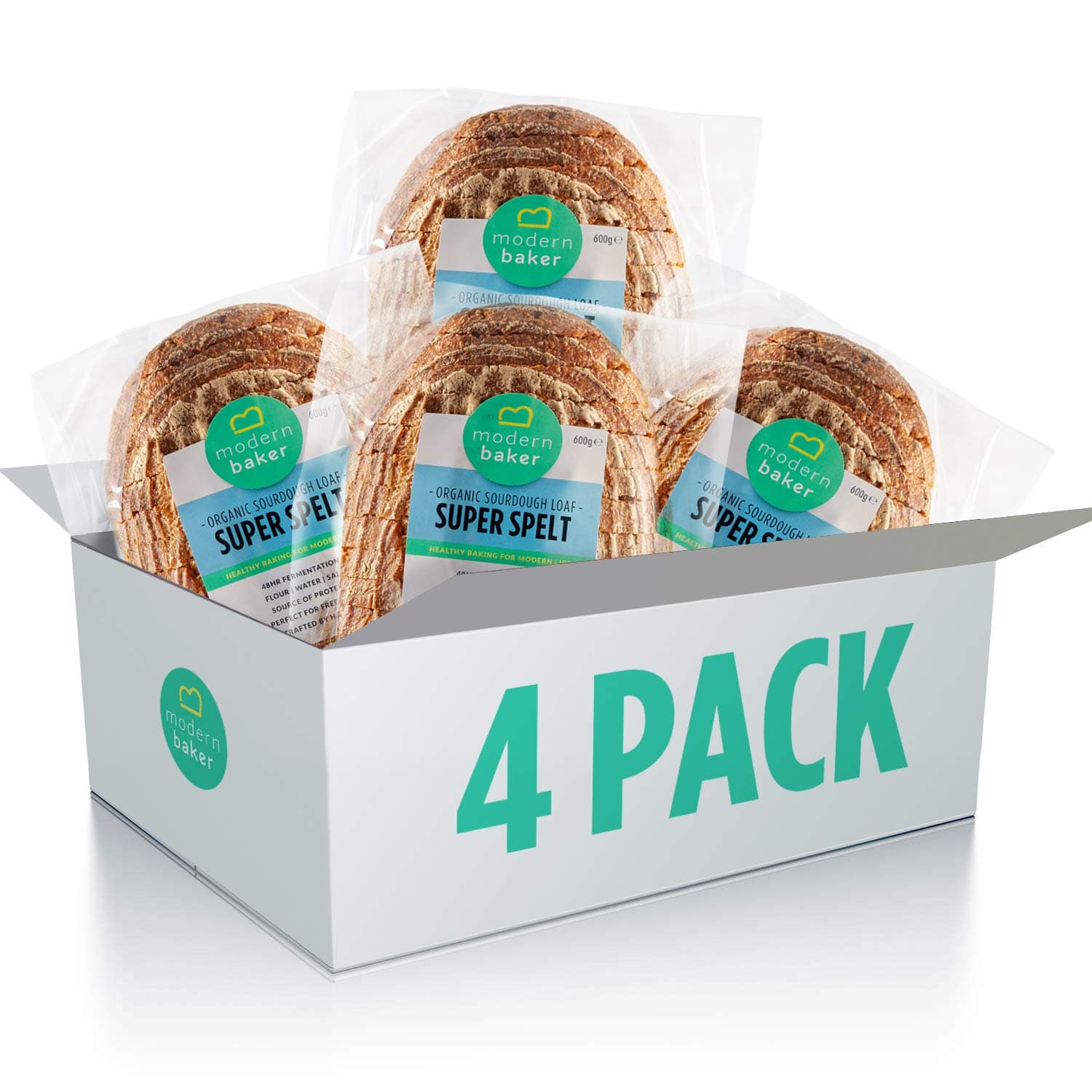 Modern Baker - Super Spelt, Organic Sourdough Bread 600g (Pack of 4)