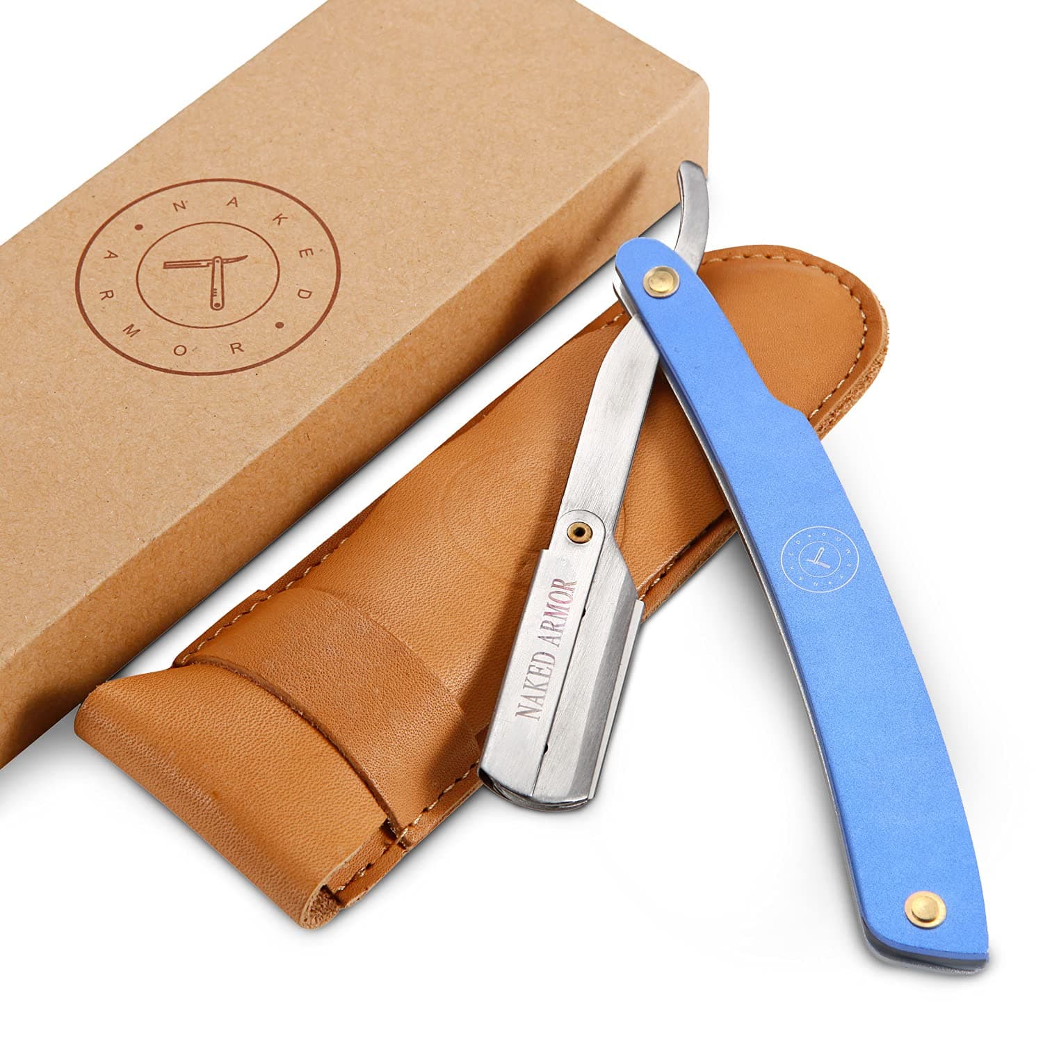 Best Shavette Straight Razor - Replaceable Blade Straight Razor, Metal Handle Shavette, No Stropping or Honing Needed, Great For Beginners, Starter Blade, Hygienic, Close Shave, Leather Case (Blue)