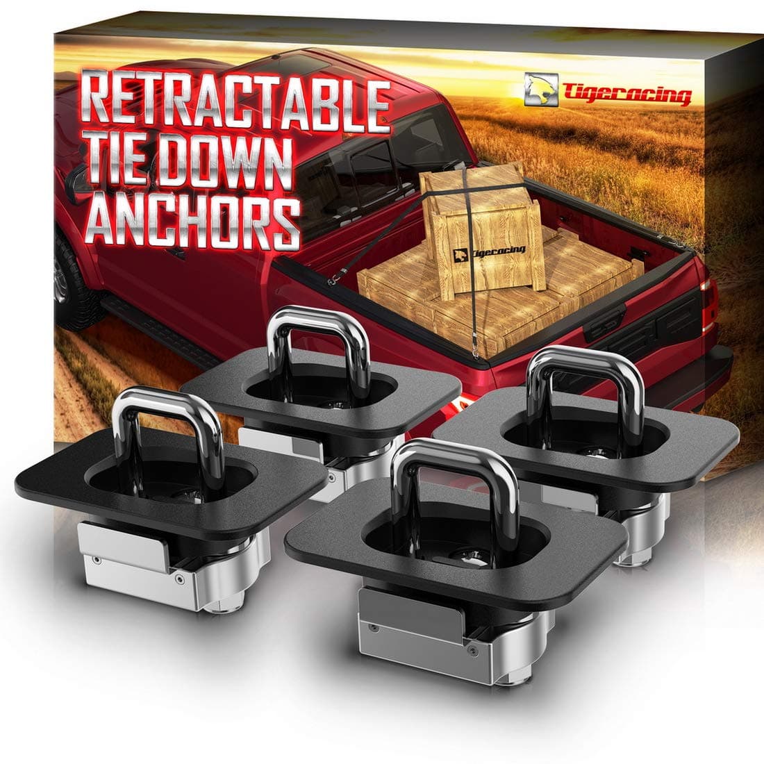 Tigeracing Tie Down Anchors Retractable Truck Bed Side Wall D Ring for 1995-2018 Ram 1500 2500 3500 (NOT for 2019) - 3000 LBS Capacity (of 4)