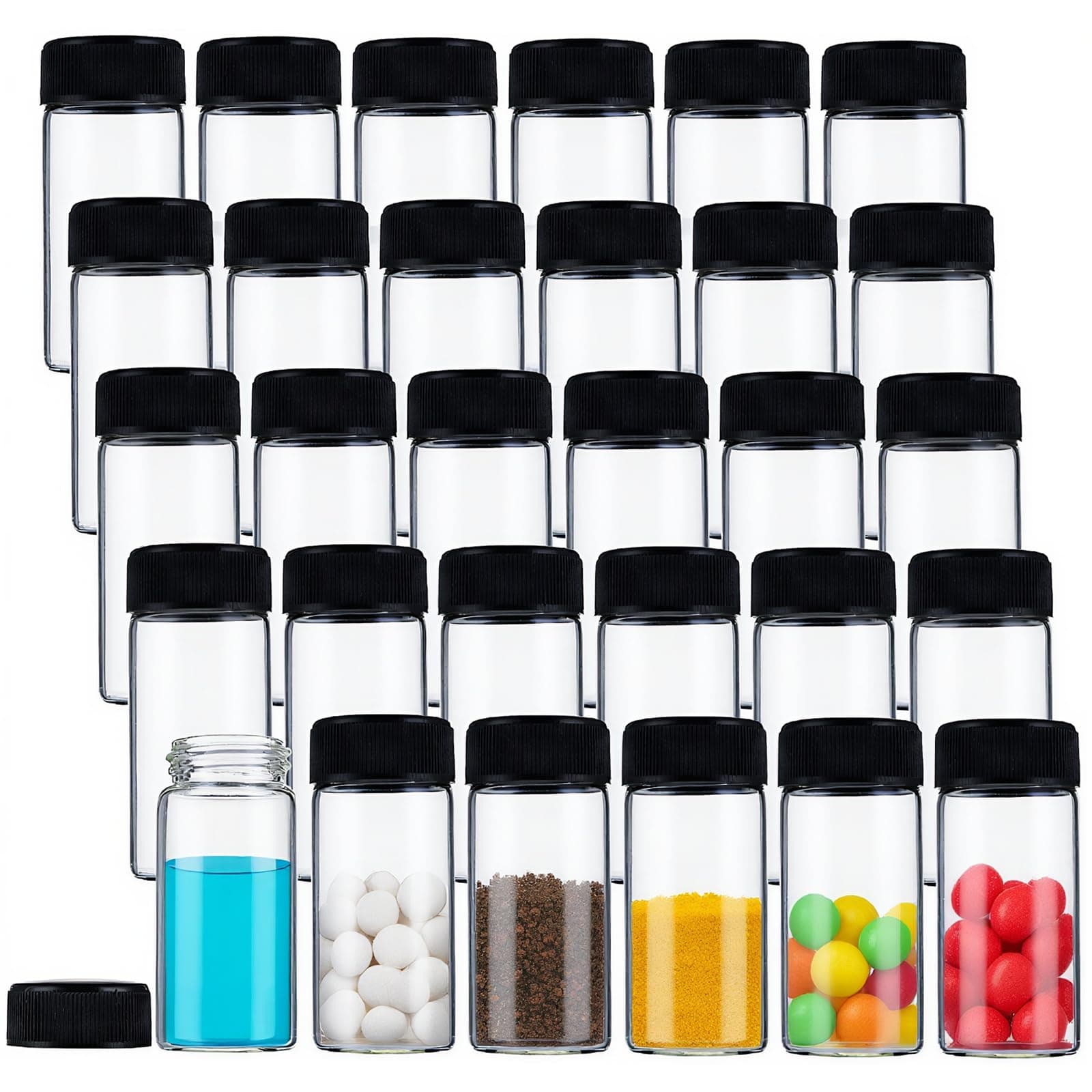 Nicunom 60 Pack Clear Glass Sample Vials with Screw Cap, 20 ml Liquid Sampling Glass Bottles Screwcap Travel Glass Vials