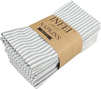 Plain Striped Cotton Linen Blended Dinner Cloth Napkins - Set of 12 (40 x 30 cm) - for Events & Home Use (Ocean)